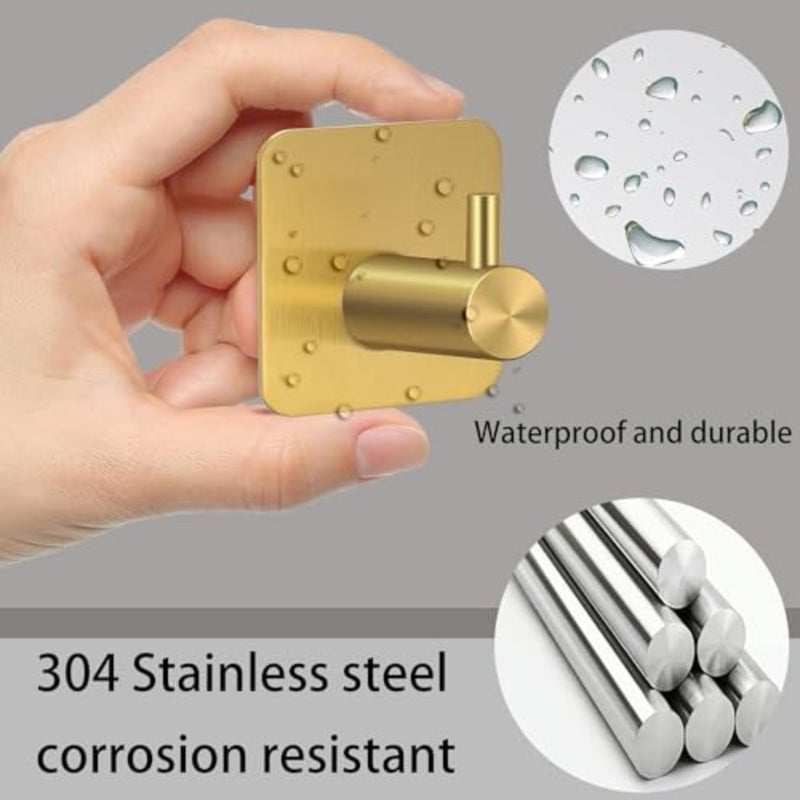 Adhesive Hooks, Heavy Duty Stainless Steel Wall Hooks, Waterproof Wall Hooks for Hanging Coats, Hats, Towels, Bathroom, Kitchen, Bedrooms, Adhesive Hooks, Multipurpose Hooks; 2 Pack - Image 3