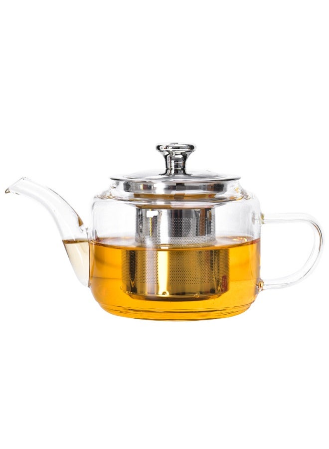 إبريق شاي زجاجي مع مصفاة من الفولاذ المقاوم للصدأ وغطاء، آمن للاستخدام على الموقد، سعة 600 مل - Image 1