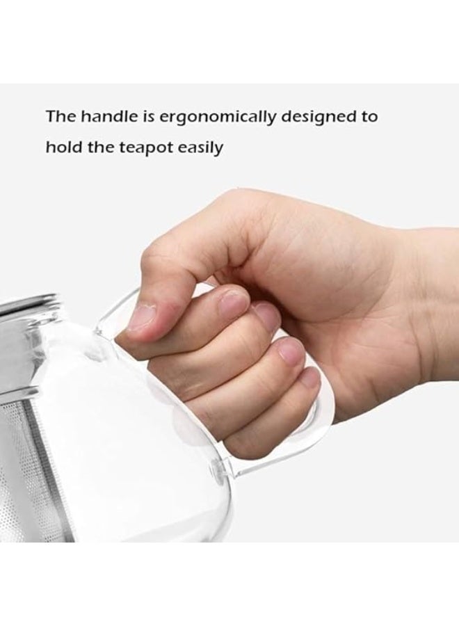 إبريق شاي زجاجي مع مصفاة من الفولاذ المقاوم للصدأ وغطاء، آمن للاستخدام على الموقد، سعة 600 مل - Image 3