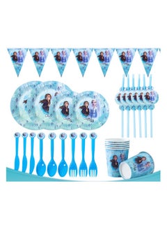 Remy Belle 180 pcs Frozen Theme Princess Anna Elsa Party Disposable Tableware, Party Supplies, Kids Favor Happy Birthday Decoration Props, Baby shower tableware kit with plates, forks, knifes 16 items for Girls  - Image 2