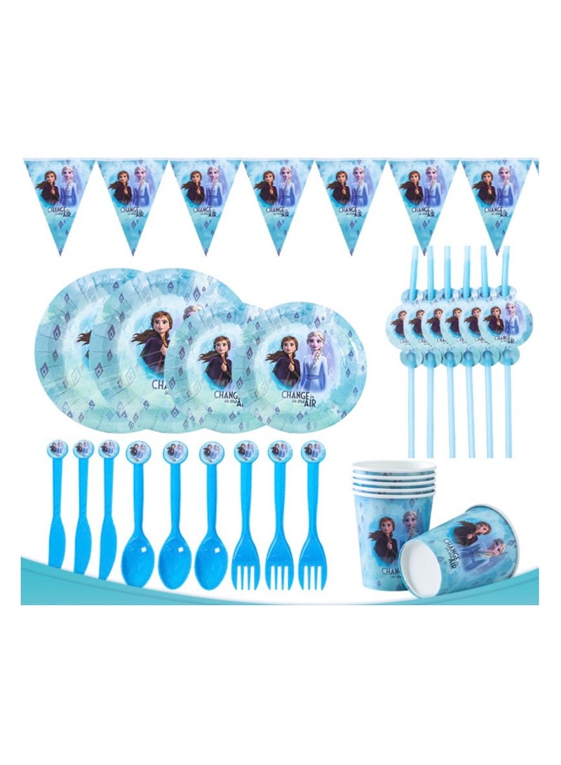180 pcs Frozen Theme Princess Anna Elsa Party Disposable Tableware, Party Supplies, Kids Favor Happy Birthday Decoration Props, Baby shower tableware kit with plates, forks, knifes 16 items for Girls