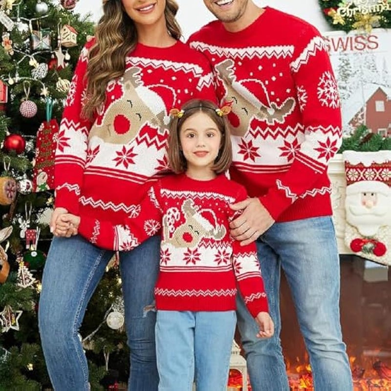Loquat Family Ugly  Sweaters Cute Long Sleeve Crew Neck Reindeer Knitwear Pullover Top Fall Winter Clothes - Image 2