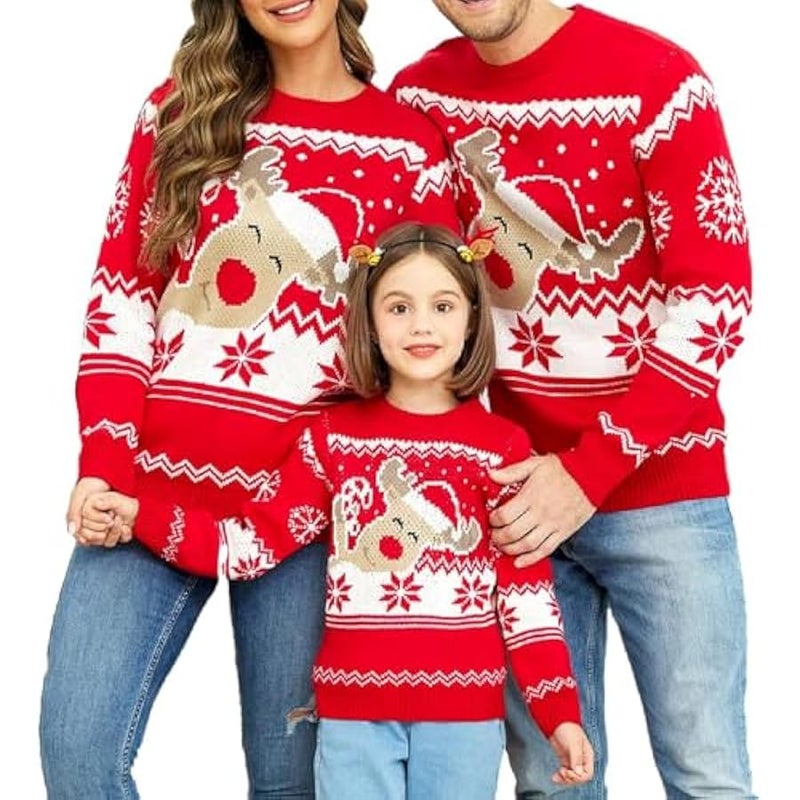 Loquat Family Ugly  Sweaters Cute Long Sleeve Crew Neck Reindeer Knitwear Pullover Top Fall Winter Clothes - Image 1