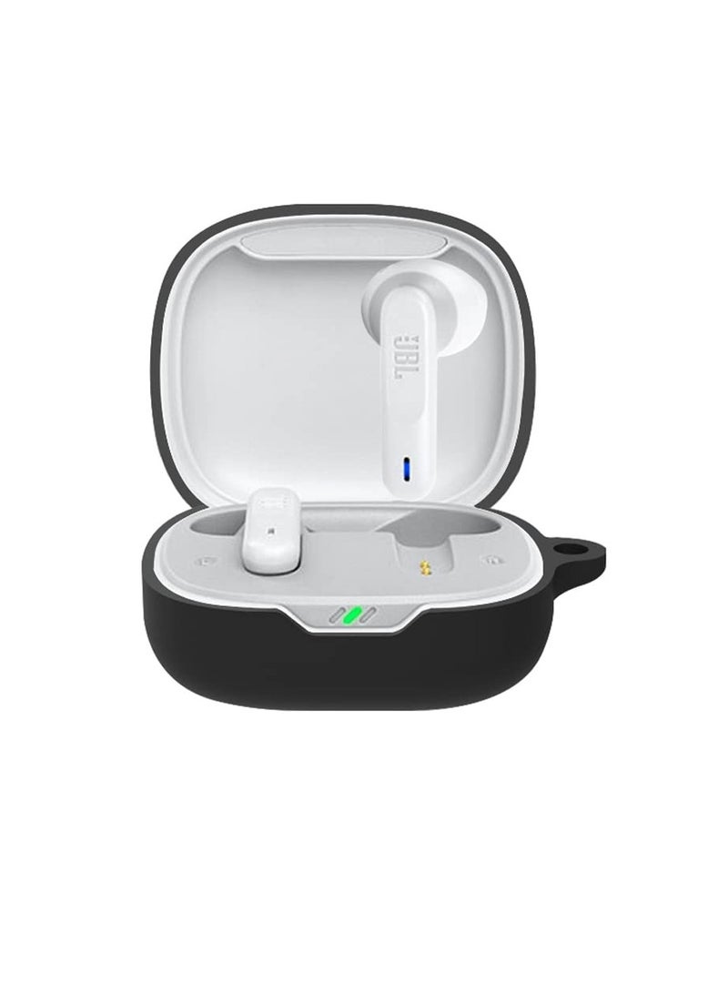 Silicone Carrying Case Earphone Shell Compatible with JBL Wave 300TWS Protective Scratch Cover with Carabiner (Black) - Image 2