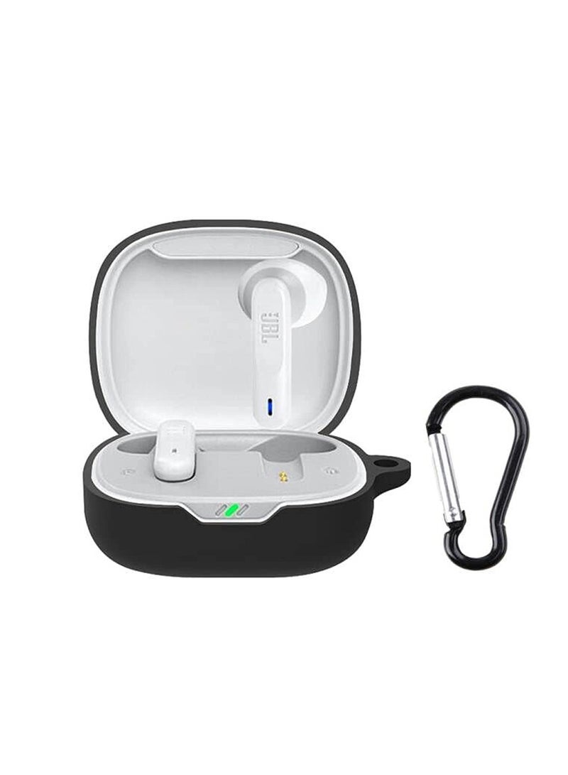 Silicone Carrying Case Earphone Shell Compatible with JBL Wave 300TWS Protective Scratch Cover with Carabiner (Black) - Image 4