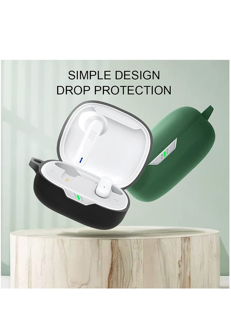 Silicone Carrying Case Earphone Shell Compatible with JBL Wave 300TWS Protective Scratch Cover with Carabiner (Black) - Image 3