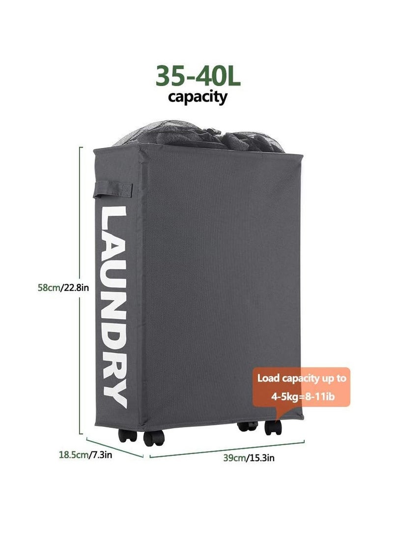 Arabest Laundry Basket on Wheels, Waterproof Slim Laundry Storage Hamper Corner Storage Bag Collapsible Tall Dirty Laundry Hamper Flexible Handle Laundry Box for Bedroom, Hotel, 40L (Dark Gray)  - Image 2