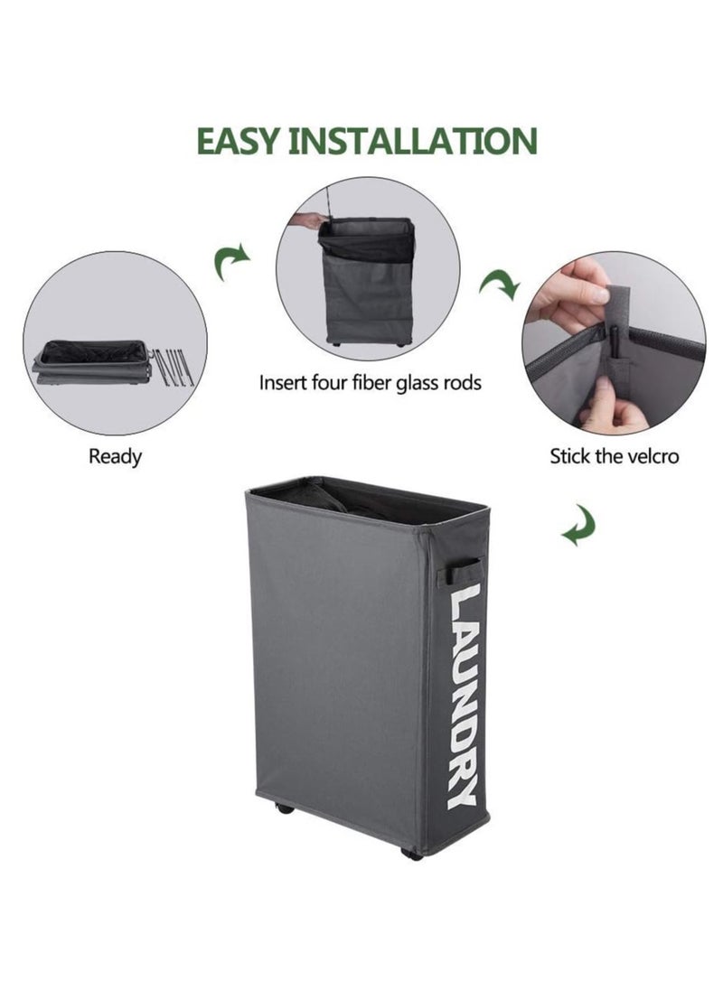 Arabest Laundry Basket on Wheels, Waterproof Slim Laundry Storage Hamper Corner Storage Bag Collapsible Tall Dirty Laundry Hamper Flexible Handle Laundry Box for Bedroom, Hotel, 40L (Dark Gray)  - Image 5