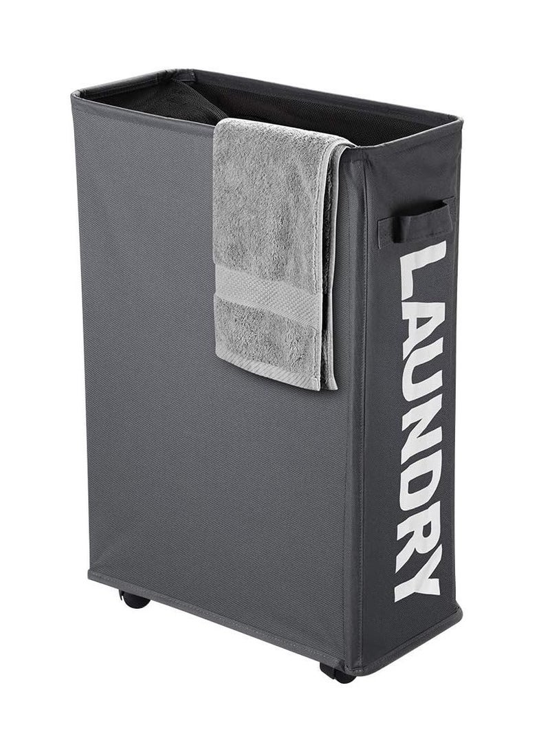 Arabest Laundry Basket on Wheels, Waterproof Slim Laundry Storage Hamper Corner Storage Bag Collapsible Tall Dirty Laundry Hamper Flexible Handle Laundry Box for Bedroom, Hotel, 40L (Dark Gray)  - Image 1