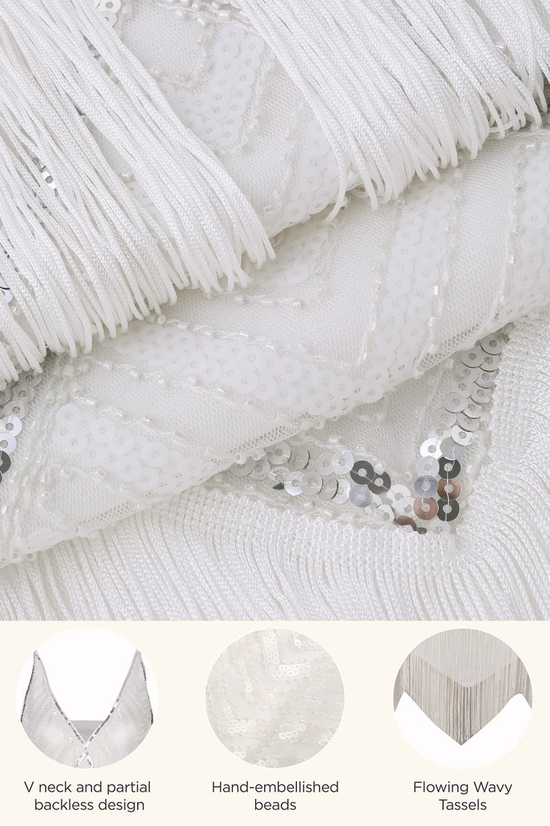 BABEYOND Womenâ€™s 1920s Flapper Dress V Neck Slip Dress Roaring 20s Great Gatsby Dress for Party (White, M) - Image 4