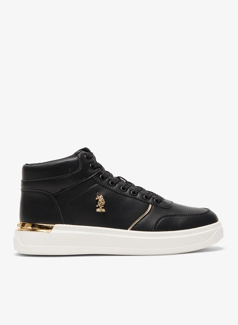 Women's Black High-Top Sneakers with Golden Accents - Sleek and Modern Design Shoes