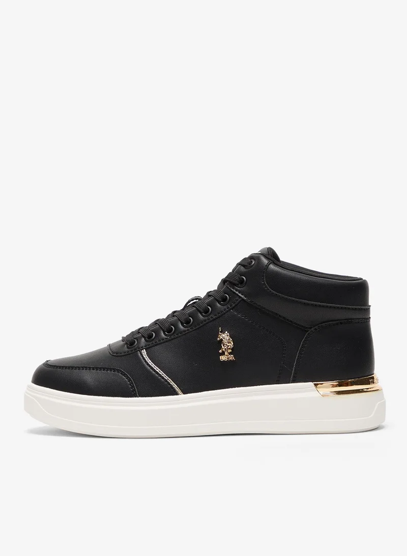 U.S. Polo Assn. Women's Black High-Top Sneakers with Golden Accents - Sleek and Modern Design Shoes
