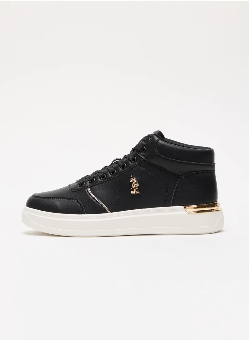 U.S. Polo Assn. Women's Black High-Top Sneakers with Golden Accents - Sleek and Modern Design