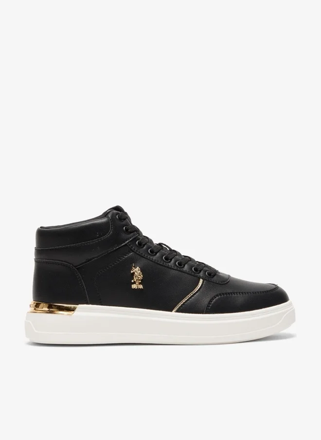 U.S. Polo Assn. Women's Black High-Top Sneakers with Golden Accents - Sleek and Modern Design Shoes