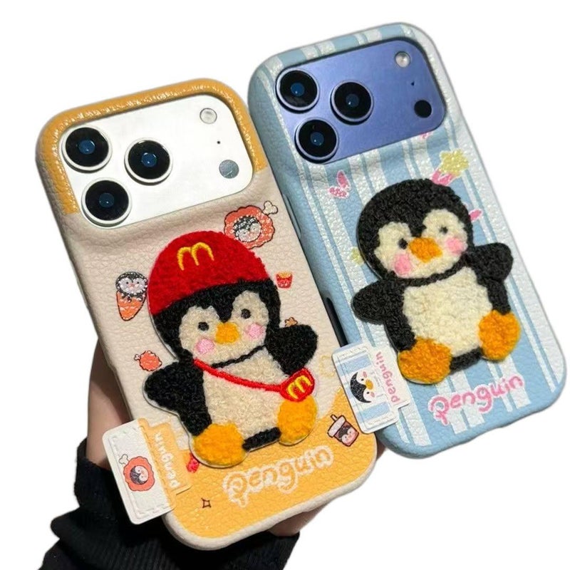 Protective Case | White | Drop Protection | Embroidery Penguin Pattern | Silicone | Shockproof Cover for iPhone 14 / 14 Plus / 14 Pro / 14 Pro Max - Image 4