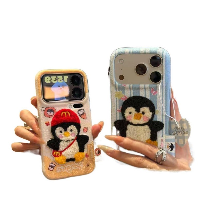 Protective Case | White | Drop Protection | Embroidery Penguin Pattern | Silicone | Shockproof Cover for iPhone 14 / 14 Plus / 14 Pro / 14 Pro Max - Image 2