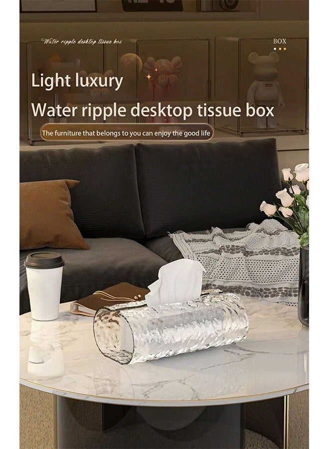 Clear Tissue Box Storage Box, Oval Bathroom Face Tissue Holder, Luxury Tissue Organizer for Living Room Coffee Table Traditional Wave Design - Image 4