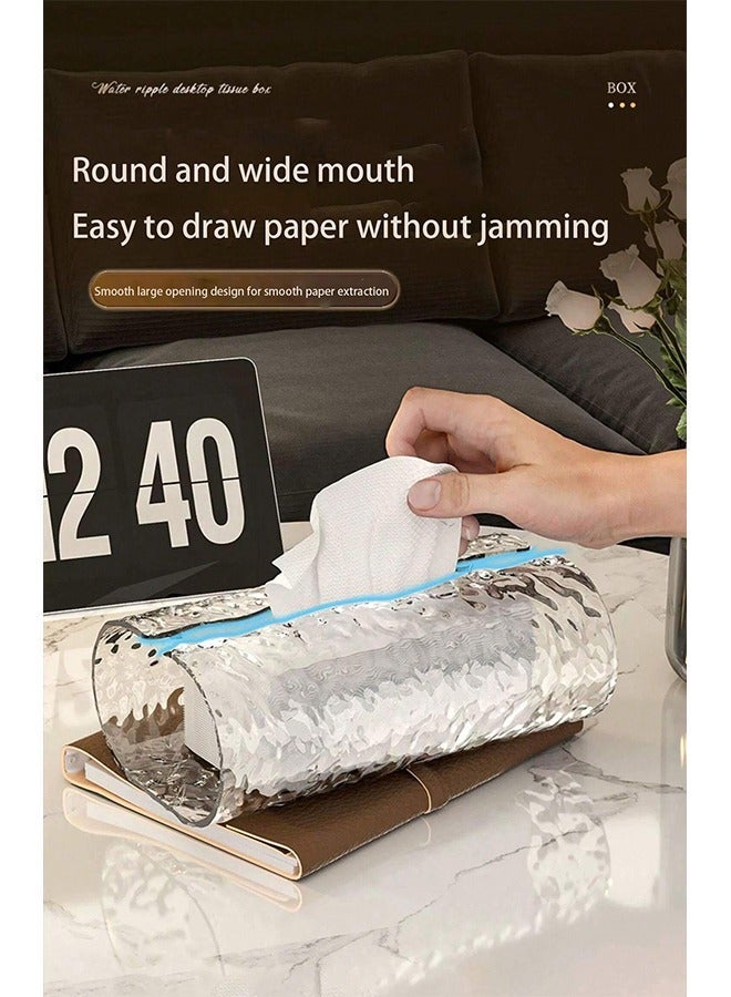 KOOKNA Tissue Storage Box, Tissue Holder with Oval Water Ripple Design, Tissue Organizer for Living Room Coffee Table, Elegant Transparent Paper Dispenser for Bathroom and Vanity - Image 5