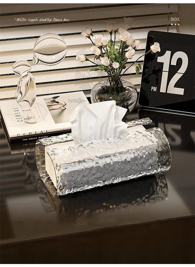 KOOKNA Tissue Storage Box, Tissue Holder with Oval Water Ripple Design, Tissue Organizer for Living Room Coffee Table, Elegant Transparent Paper Dispenser for Bathroom and Vanity - Image 4