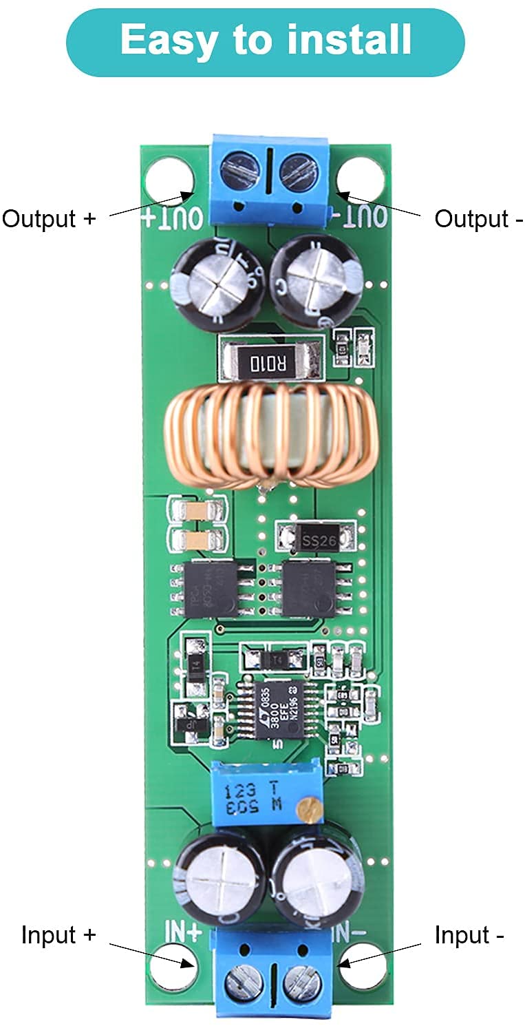 REES52 DC-DC Buck Converter Step Down Module, DC 6.5V-60V to 1.25-30V 10A Adjustable Power Supply Voltage Regulator Module, Voltage Step Down Converter Board - Image 4