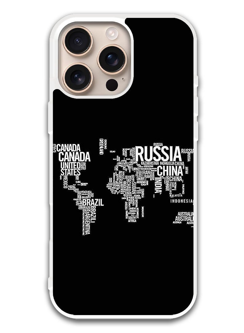 Theodor Protective Case Cover For APPLE IPHONE 16 Pro Written World Map  (White Bumper) - Image 1