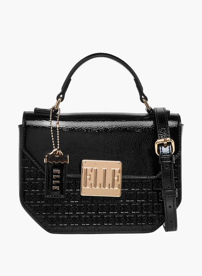 ايل Monogram Embossed Satchel Bag with Grab Handle and Button Closure