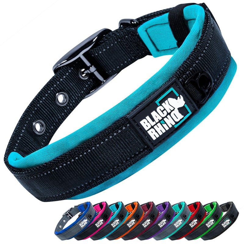 Black Rhino Extra Large Dog Collar - Adjustable Reflective Heavy Duty Dog Collars with Ultra-Soft Neoprene Padding - Weatherproof, Durable, and Comfortable - Ideal for Active Dogs - Aqua and Gray - Image 1