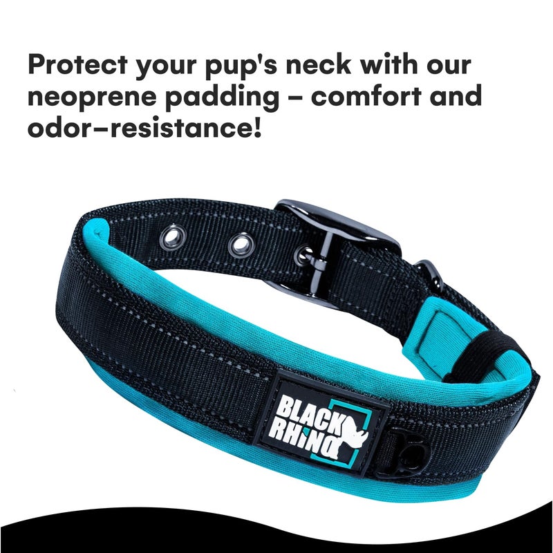 Black Rhino Extra Large Dog Collar - Adjustable Reflective Heavy Duty Dog Collars with Ultra-Soft Neoprene Padding - Weatherproof, Durable, and Comfortable - Ideal for Active Dogs - Aqua and Gray - Image 4