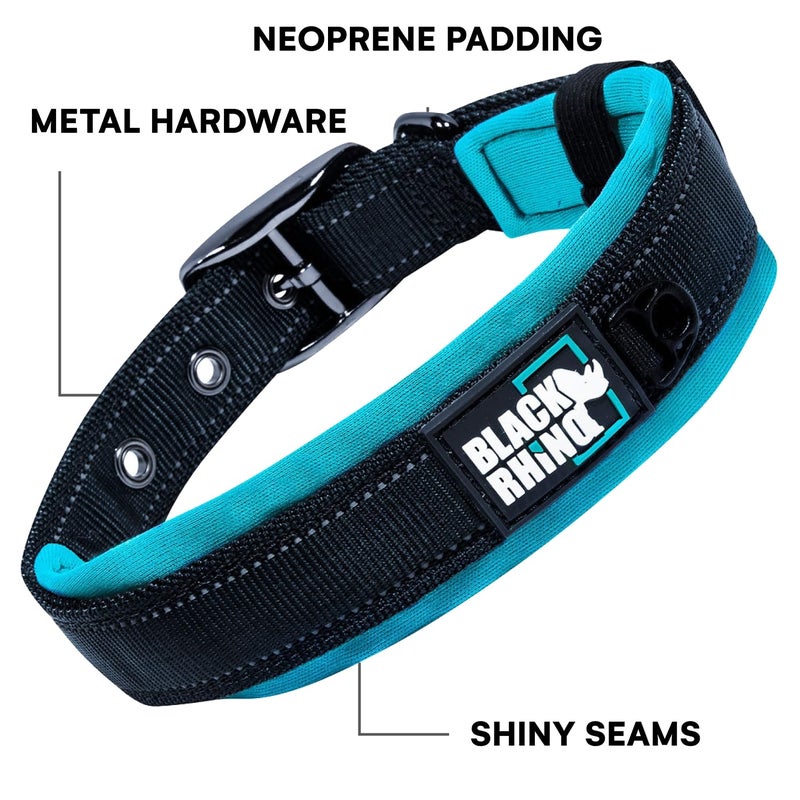 Black Rhino Extra Large Dog Collar - Adjustable Reflective Heavy Duty Dog Collars with Ultra-Soft Neoprene Padding - Weatherproof, Durable, and Comfortable - Ideal for Active Dogs - Aqua and Gray - Image 2