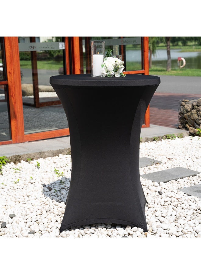 Restaurantware Table Tek 36 x 43 Inch Round Table Covers, 10 Washable Spandex Tablecloths - Wrinkle-Free, Durable, Black Polyester Fitted Tablecloths, For Parties, Banquets, or Weddings,  - Image 4
