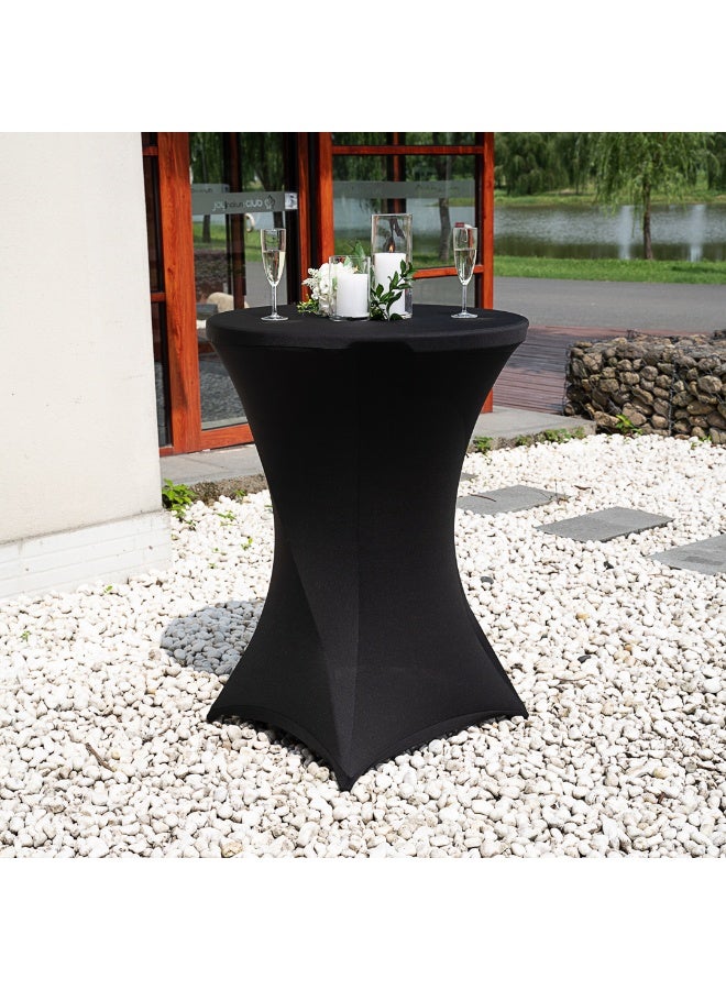Restaurantware Table Tek 36 x 43 Inch Round Table Covers, 10 Washable Spandex Tablecloths - Wrinkle-Free, Durable, Black Polyester Fitted Tablecloths, For Parties, Banquets, or Weddings,  - Image 3