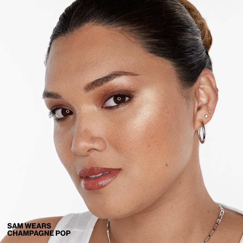 Smashbox X BECCA Shimmering Skin Perfector Pressed Highlighter | Creamy Formula that Melts into Skin for a Natural, Radiant, Glow-Boosting Highlight, 0.09 Ounce, Champagne Pop Mini - Image 4