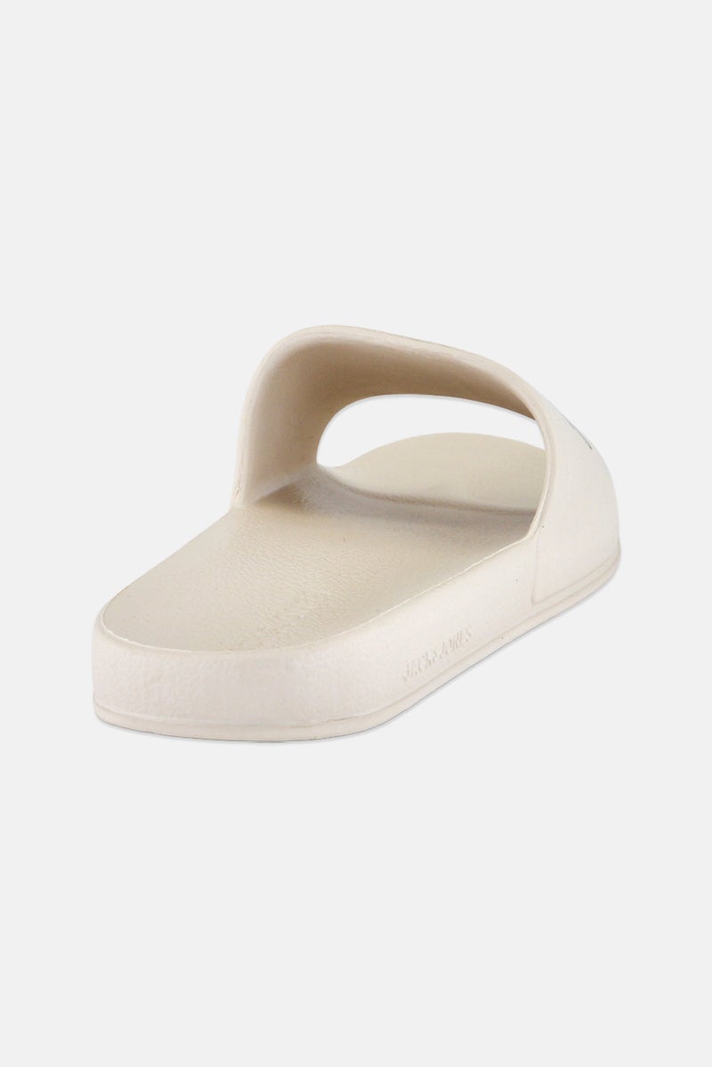 JACK & JONES Men Brand Logo Slip On Slides, Cream - Image 4