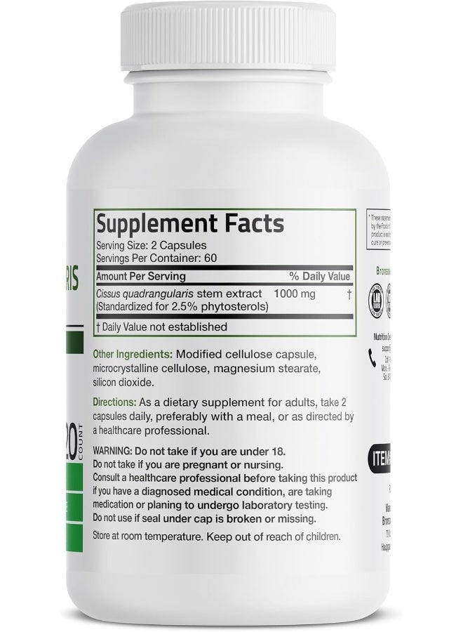 برونسون كبسولات مستخلص سيسوس كوادرانجولاريس بتركيز 1000 مجم - عظام قوية ومفاصل صحية - غير معدلة وراثيًا، 120 كبسولة نباتية - Image 2