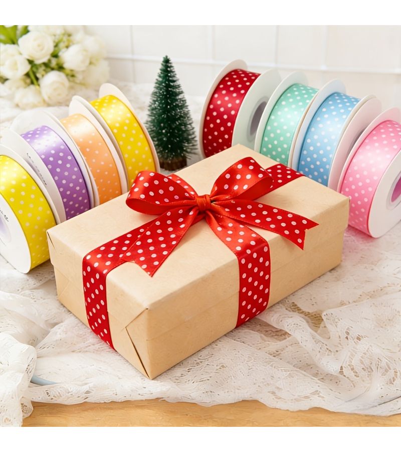 Rose Red Polka Dot Ribbon 3 Meters for Gift Wrapping Handicrafts Christmas Birthday Decorations - Image 1