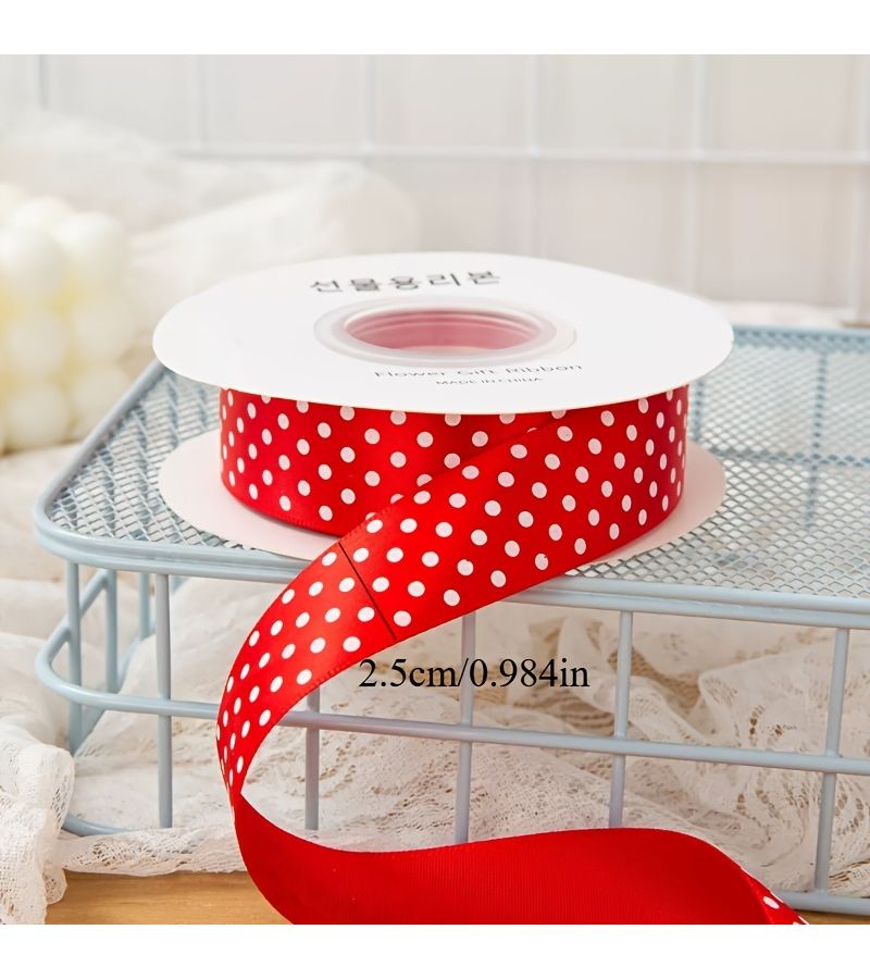 Rose Red Polka Dot Ribbon 3 Meters for Gift Wrapping Handicrafts Christmas Birthday Decorations - Image 2