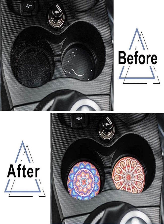 REKOBON Car Coasters for Drinks Absorbent, 10 Pack 2.56in Car Coasters Absorbent Ceramic with A Finger Notch for Easy Removal, Car Cup Holder Coaster for Car, Cute Car Accessories for Women,Men - Image 2