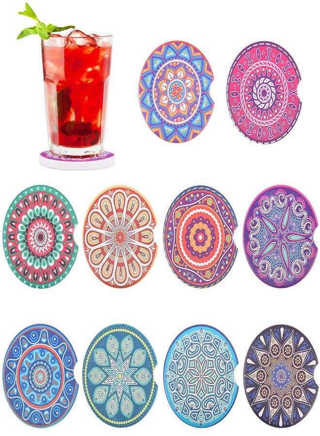 REKOBON Car Coasters for Drinks Absorbent, 10 Pack 2.56in Car Coasters Absorbent Ceramic with A Finger Notch for Easy Removal, Car Cup Holder Coaster for Car, Cute Car Accessories for Women,Men - Image 1