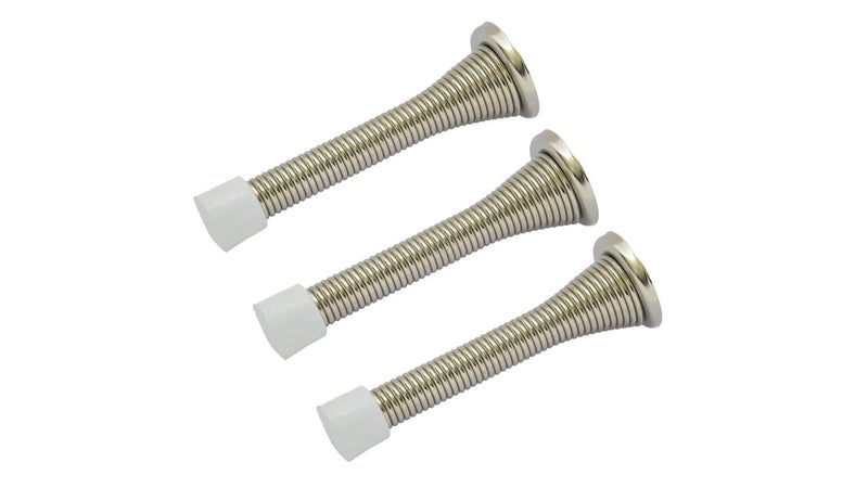 QCAA 'Flexible Spring Door Stop Bumper, 3-1/8", Steel, Brush Nickel, 3 Pack, Made in Taiwan - Image 5