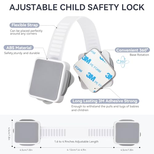 PAULTEMP 2 Pack Child Safety Cabinet Locks for Baby Proofing, Length Adjustable Latch Straps Dual Button Design for Drawers Fridge Refrigerator Doors Toilet Seat Oven - Image 2