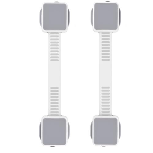 PAULTEMP 2 Pack Child Safety Cabinet Locks for Baby Proofing, Length Adjustable Latch Straps Dual Button Design for Drawers Fridge Refrigerator Doors Toilet Seat Oven - Image 1