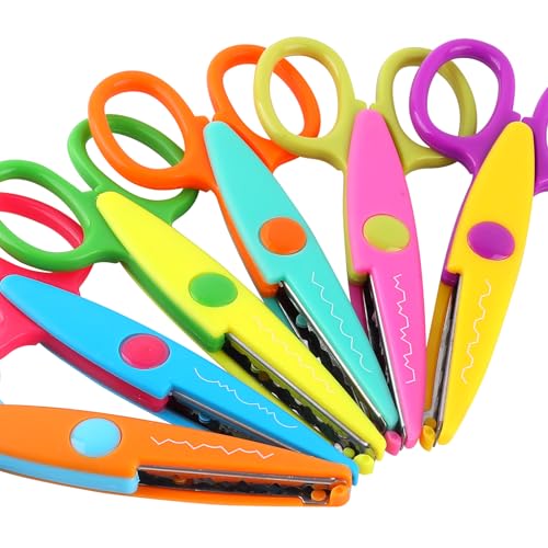 amassan 6 Pack Decorative Edge Scissors - 5" Safety Scissors with Zig Zag & Pattern Blades, Vibrant Colors for Crafting, School Supplies, Scrapbooking, Office & Kids Art Projects (Assorted Designs) - Image 1