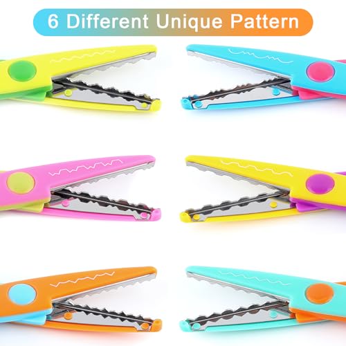 amassan 6 Pack Decorative Edge Scissors - 5" Safety Scissors with Zig Zag & Pattern Blades, Vibrant Colors for Crafting, School Supplies, Scrapbooking, Office & Kids Art Projects (Assorted Designs) - Image 3