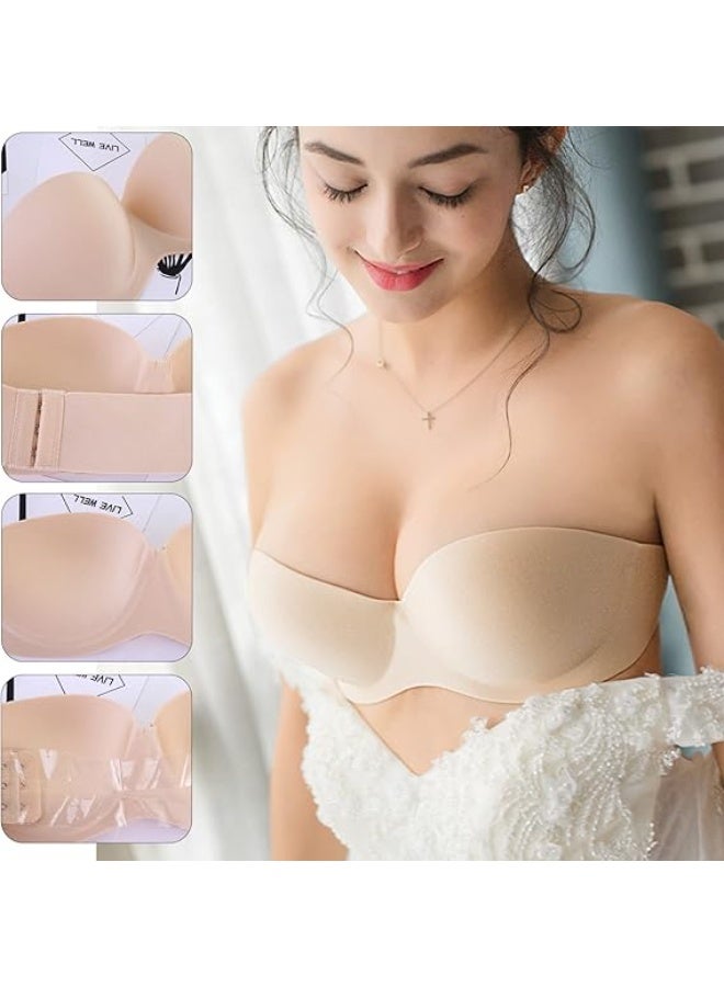 TAPIT Women's Strapless Backless Bra Push-Up Transparent Back Strapless Bra Underwire With Multi Bra Strap (Black) - Image 3