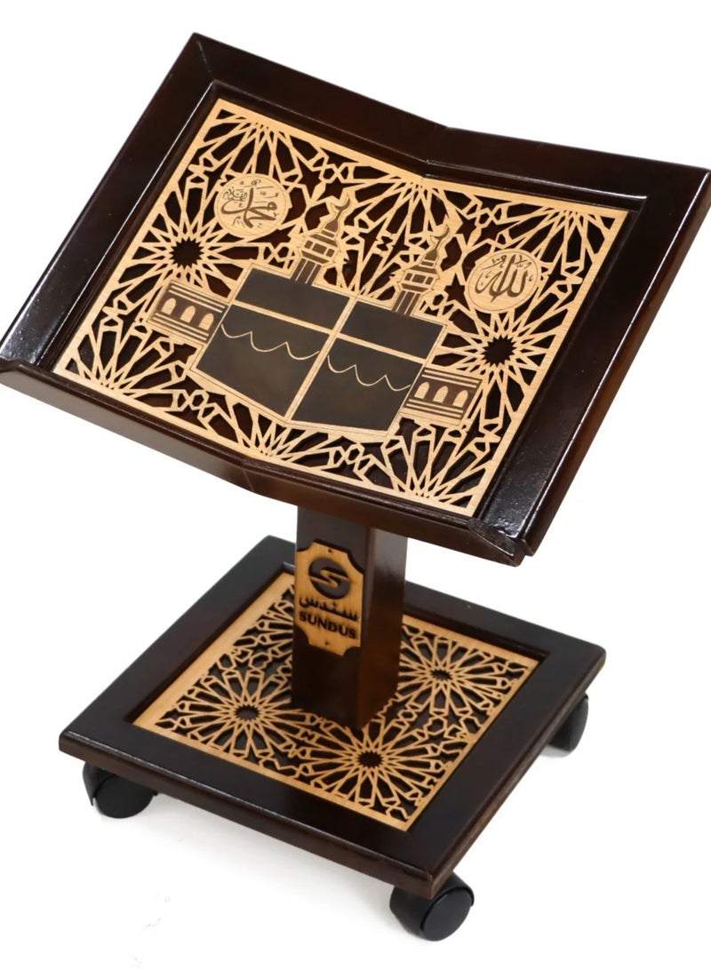 سندس حامل القرآن الكريم حامل قرآن خشبي مزود بعجلات حجم متوسط - Image 3