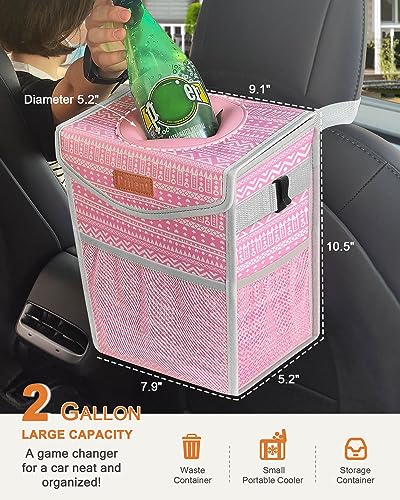 Pritent Car Trash Can with Lid Cute Leakproof Car Trash Garbage Bag Hanging Vehicle Trash Bin Small Portable Automotive Garbage Cans Organizer for BackFront SeatConsoleTrapezoidPink Print - Image 3