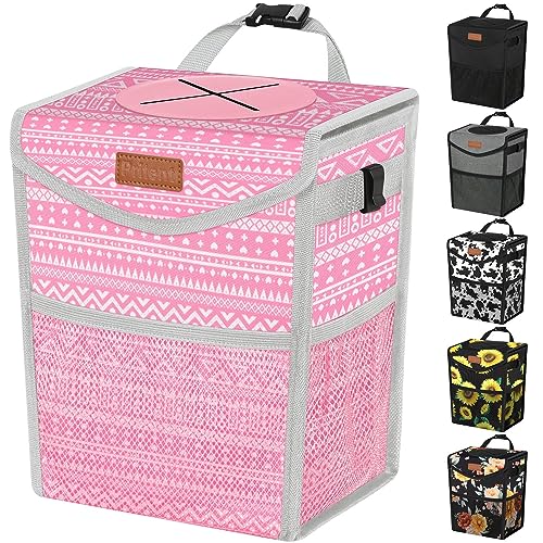 Pritent Car Trash Can with Lid Cute Leakproof Car Trash Garbage Bag Hanging Vehicle Trash Bin Small Portable Automotive Garbage Cans Organizer for BackFront SeatConsoleTrapezoidPink Print - Image 1