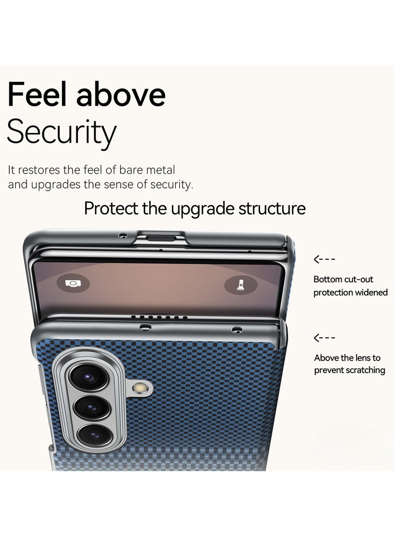 عام غطاء متوافق مع سامسونج جالكسي زد فولد 7 5G - جلد فاخر رفيع جدًا بتصميم ألياف كربونية، غطاء صلب بمفصلة مغناطيسية للشحن اللاسلكي - Image 2