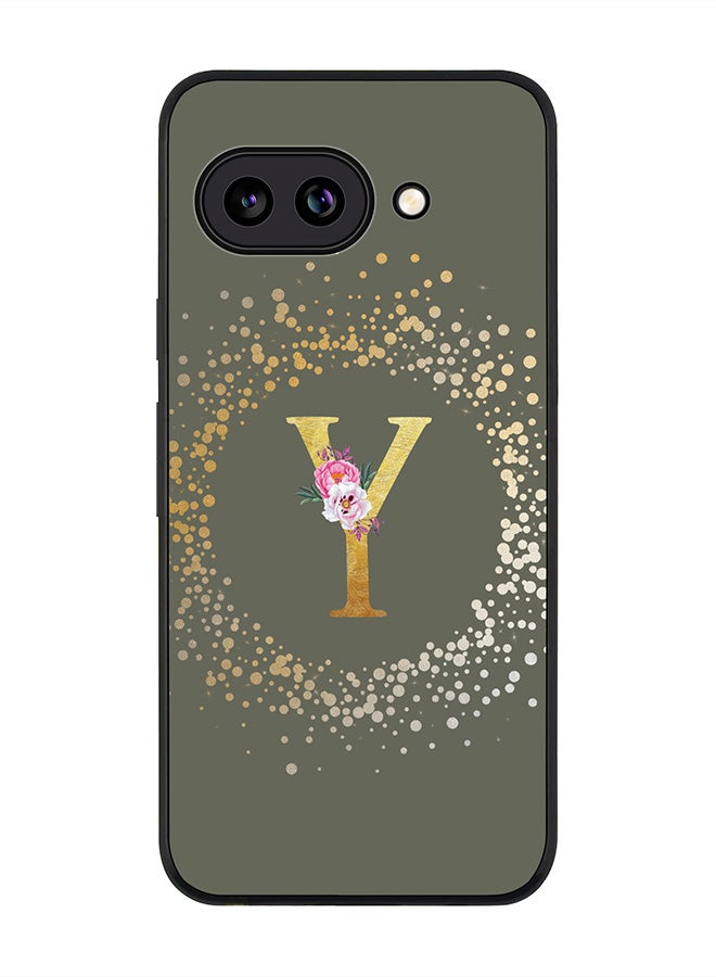 Stylizedd For Google Pixel 9a Case,Slim fit Camera Protection, Shockproof Thin Phone cover  - Custom Monogram Floral - Y  (Olive Green )