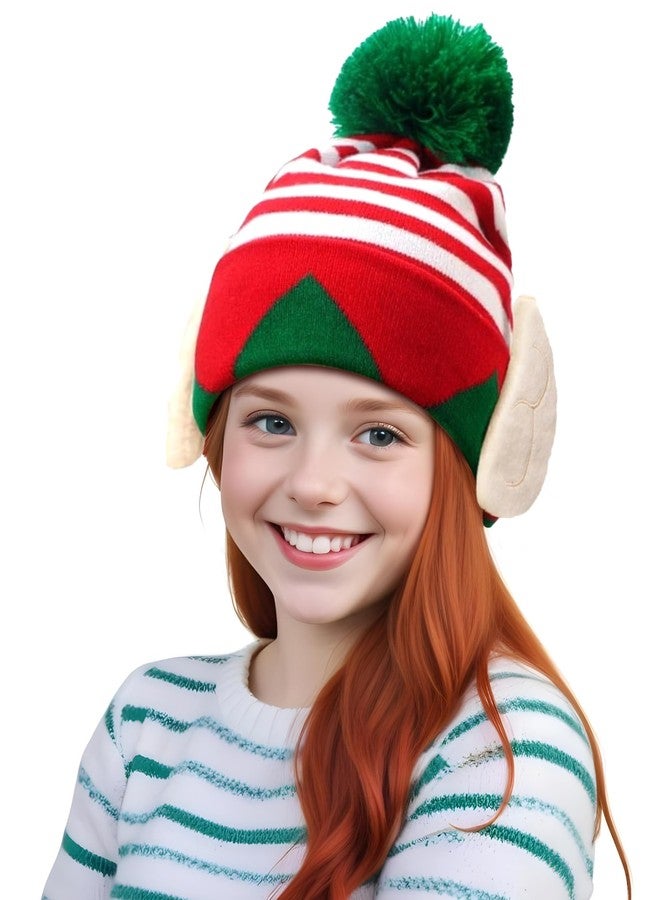 Asekonc Christmas Elf Knitted Hat for Kids Red and White Stripes Beanie Hat Winter Warm Costume New Year's Gifts Home Christmas Party - Image 1